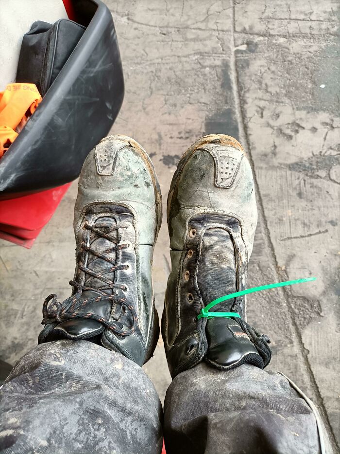 My Shoelace Broke At The Construction Site So I Replaced It With A Cable Binder