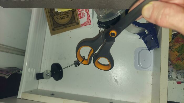 I Need One Pair Of Scissors To Stay Where I Can Find'em, So I Attached Them To A Retractable Tether