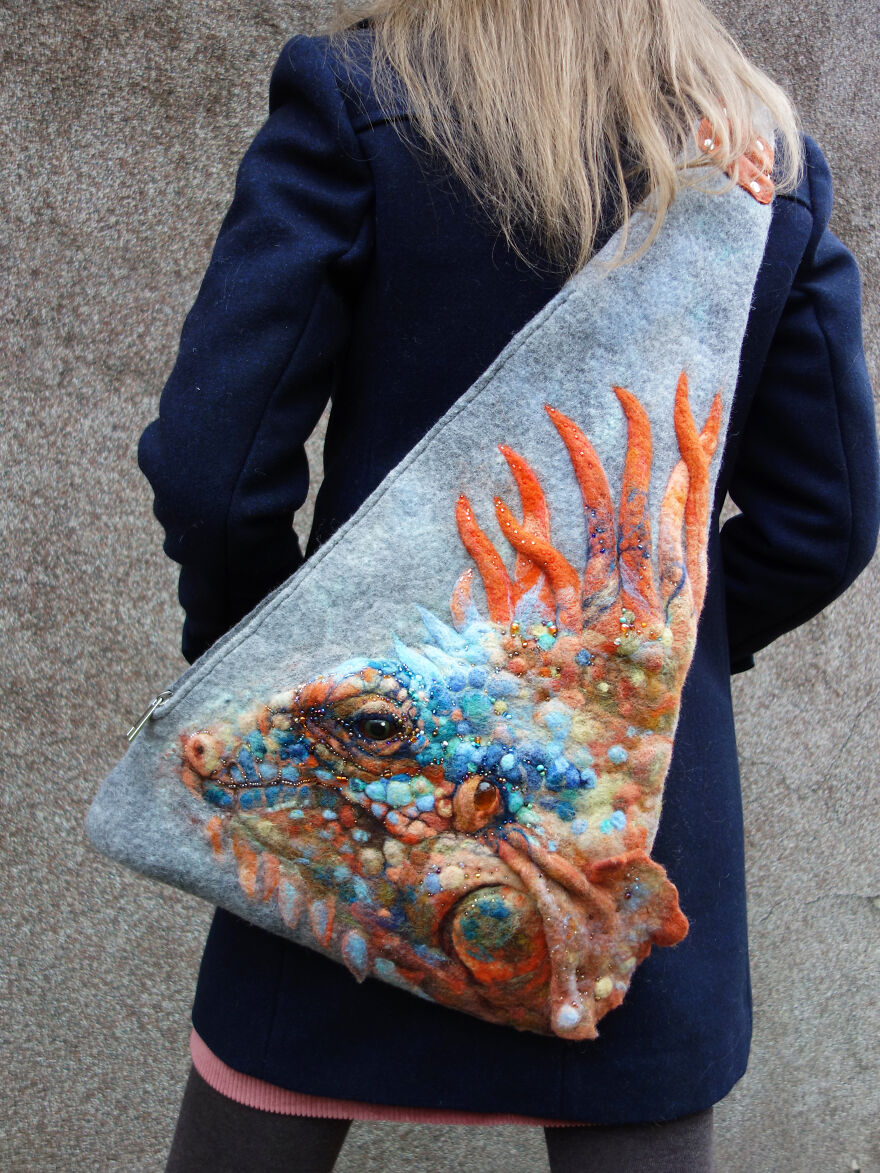 Iguana Felted Backpack In Grey