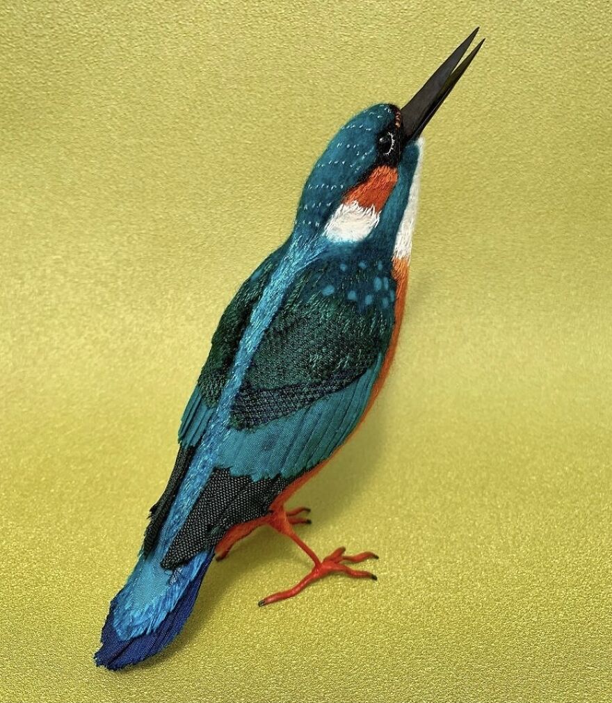 Handmade Textile Kingfisher Bird Sculpture Handmade Textile Kingfisher Bird Sculpture