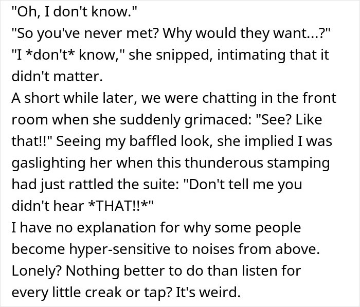 Ultra-Sensitive Elderly Couple Go Berserk Every Time Their Upstairs Neighbor Makes A Noise, To The Point Of Calling Cops Over A Microwave