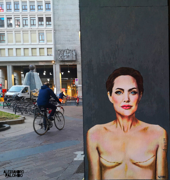 Milan Removed The Famous Mural With Angelina Jolie With Mastectomy Scars Painted By Alexsandro Polombo