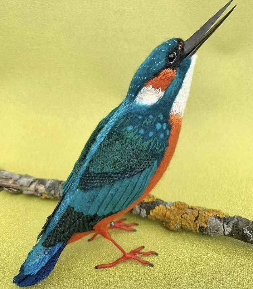 Handmade Textile Kingfisher Bird Sculpture Handmade Textile Kingfisher Bird Sculpture