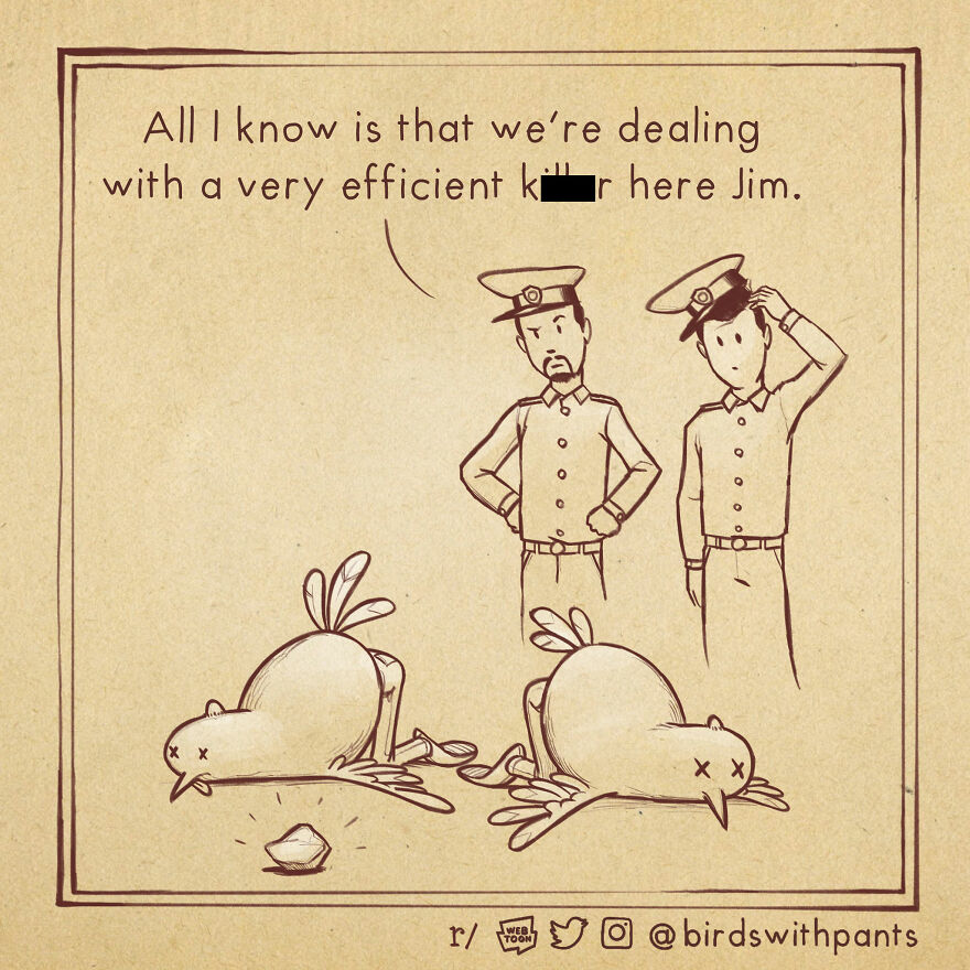 Birds With Pants, A Single Panel Comic About Animals Trying To Be Human