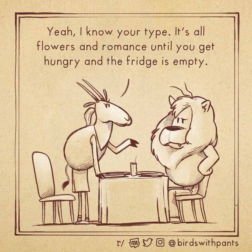 Birds With Pants, A Single Panel Comic About Animals Trying To Be Human