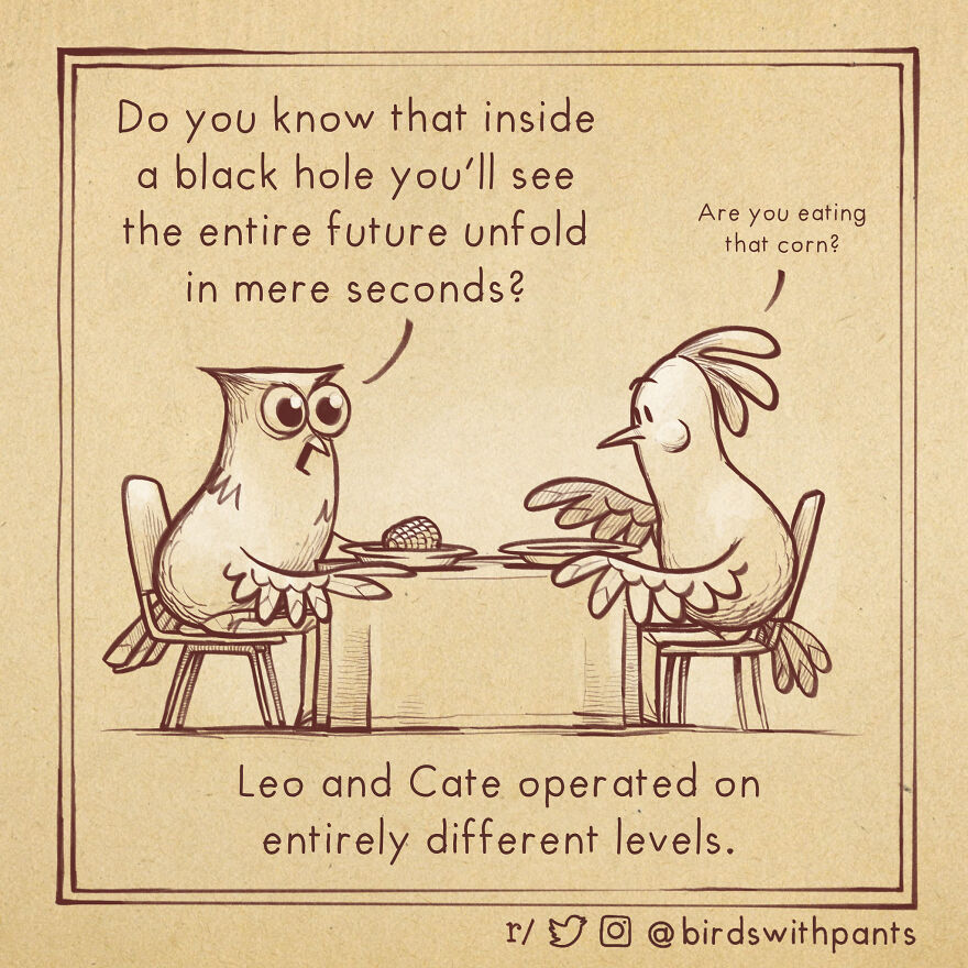 Birds With Pants, A Single Panel Comic About Animals Trying To Be Human