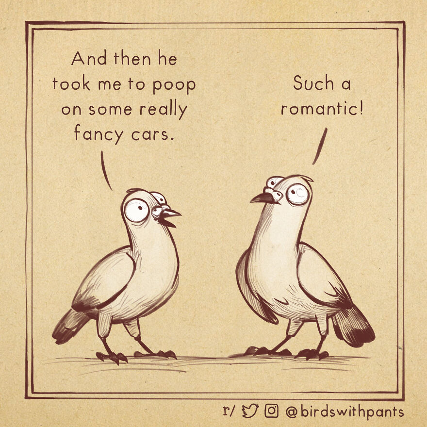 Birds With Pants, A Single Panel Comic About Animals Trying To Be Human