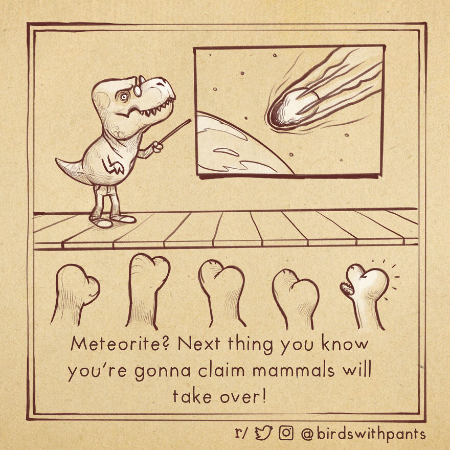 Birds With Pants, A Single Panel Comic About Animals Trying To Be Human