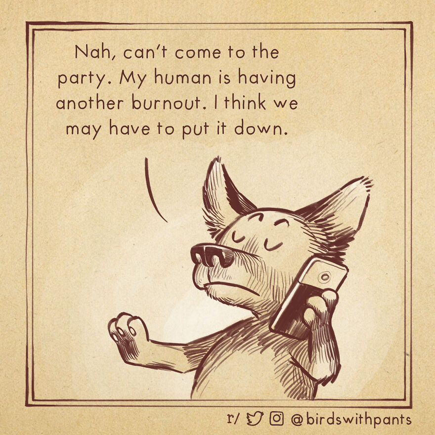 Birds With Pants, A Single Panel Comic About Animals Trying To Be Human