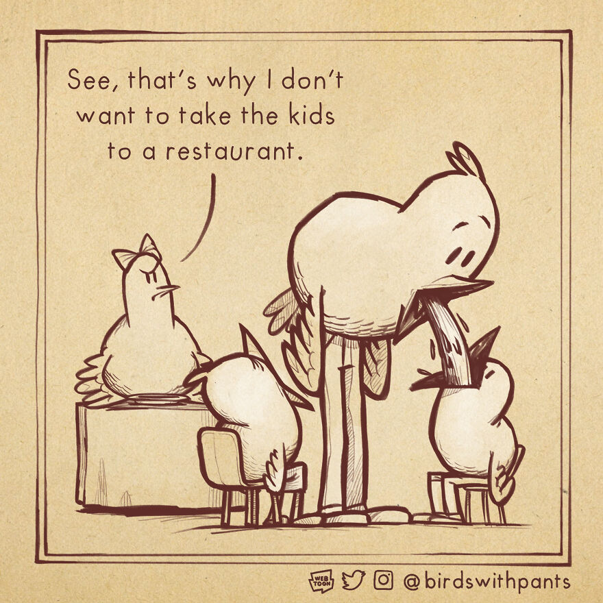 Birds With Pants, A Single Panel Comic About Animals Trying To Be Human