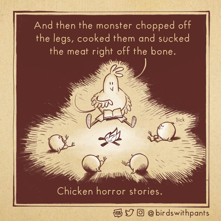 Birds With Pants, A Single Panel Comic About Animals Trying To Be Human