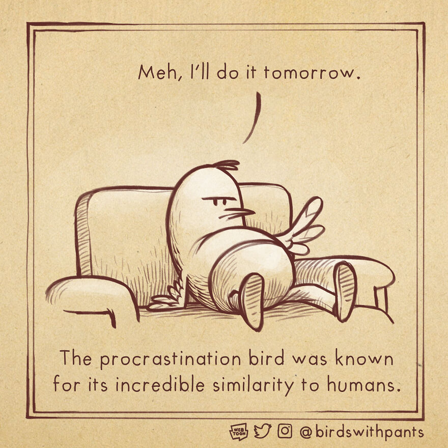 Birds With Pants, A Single Panel Comic About Animals Trying To Be Human