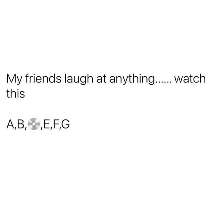 Funny meme about life featuring a pun on the alphabet with a CD emoji.