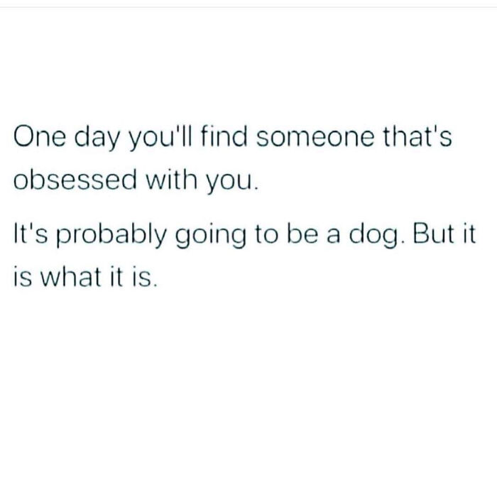 Text meme about finding someone obsessed with you, humorously suggesting it's likely to be a dog.