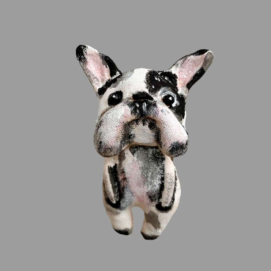 French Bulldog Pin - White French Bulldog Brooch Handmade