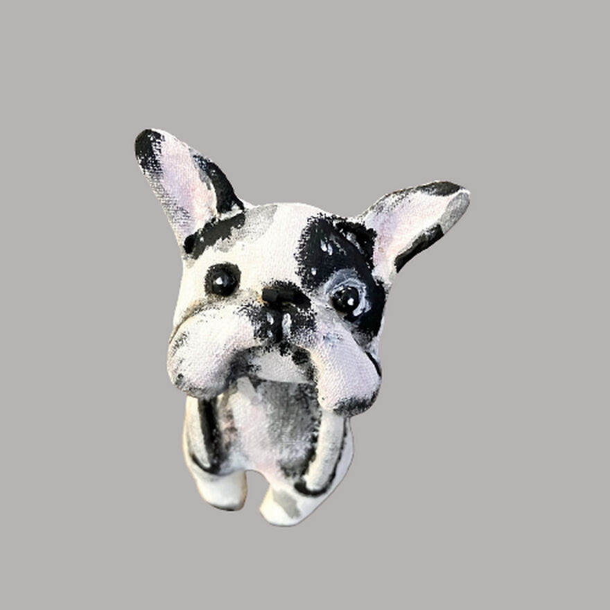 French Bulldog Pin - White French Bulldog Brooch Handmade