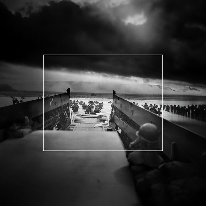  Tropas estadounidenses acercándose a la playa de Omaha en la Segunda Guerra Mundial 