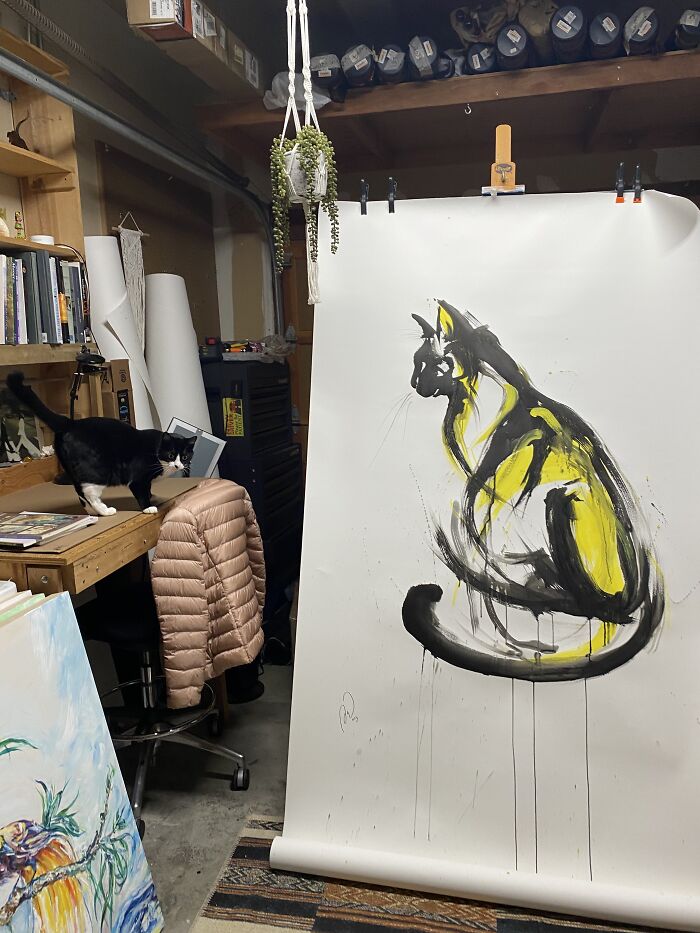 Giant Cat Art With A Giant Calligraphy Brush (4 Pics)