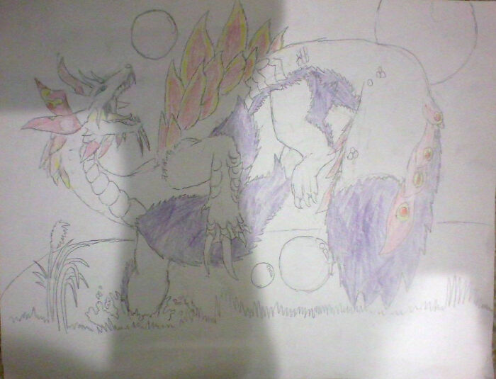 A Partially Colored Drawing Of Mizutsune From Monster Hunter! When I Finish Coloring Him, I'll Add More Background Stuff And Maybe More Bubbles!