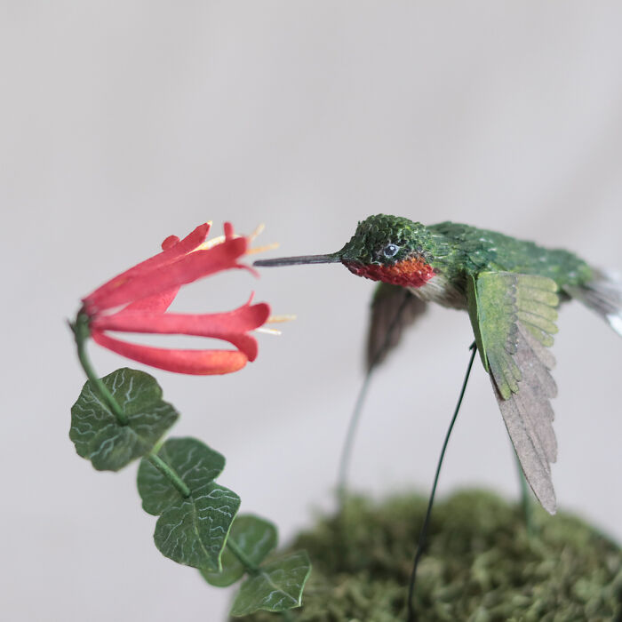 Coral Dreams: My Miniature Paper Automata Sculpture Of A Flying Ruby-Throated Hummingbird (4 Pics)