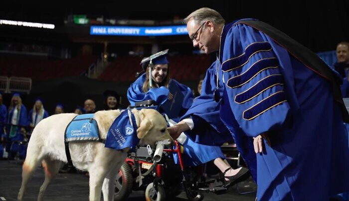 Video Showing A Service Dog Receiving A Diploma Alongside Owner With Disability Wins The Internet’s Hearts Video Showing A Service Dog Receiving A Diploma Alongside Owner With Disability Wins The Internet’s Hearts