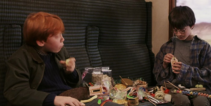 In Harry Potter And The Philosopher's Stone, Harry Buys Everything On The Trolley (He Literally Flashes Some Money And Says "We'll Take The Lot")