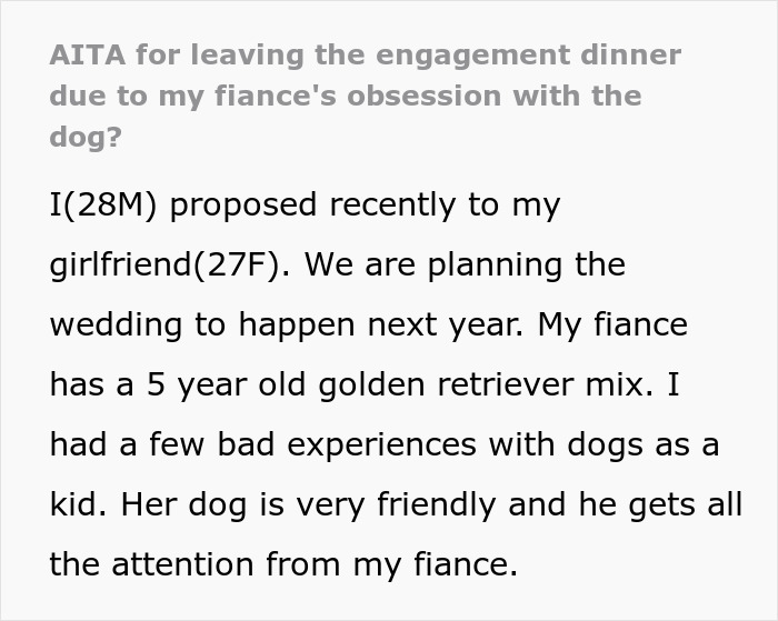 &ldquo;[Am I The Jerk] For Leaving The Engagement Dinner Due To My Fianc&eacute;e&rsquo;s Obsession With The Dog?&rdquo;