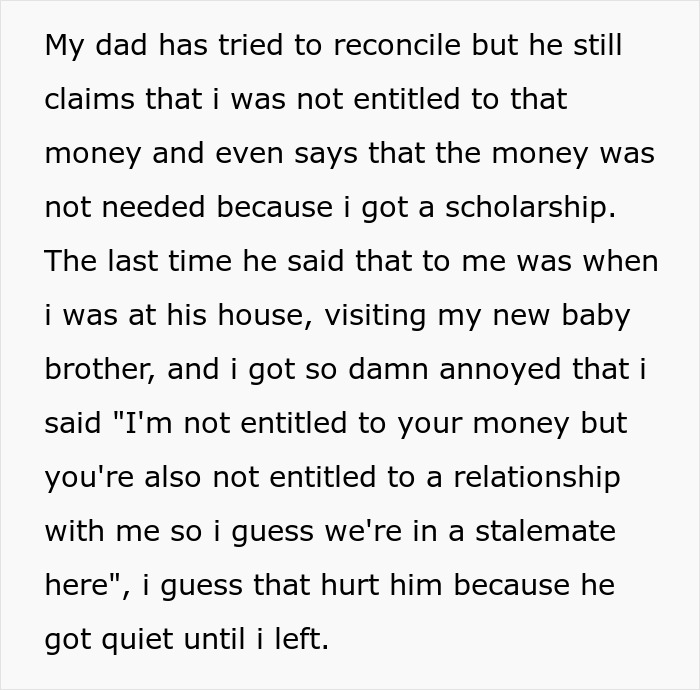 Dad Promises His Daughter College Fund, Ends Up Spending All The Money On His Wedding, Is Offended After Daughter Cuts Ties With Him Dad Promises His Daughter College Fund, Ends Up Spending All The Money On His Wedding, Is Offended After Daughter Cuts Ties With Him