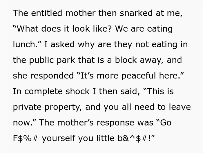 Woman Gets Her Sweet Revenge After Random Family Decided To Have A Picnic On Her Front Lawn And Refused To Leave Woman Gets Her Sweet Revenge After Random Family Decided To Have A Picnic On Her Front Lawn And Refused To Leave