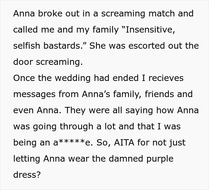 &ldquo;She Was Escorted Out The Door Screaming&rdquo;: Guest Hell-Bent On Wearing Purple Clashes With Bride