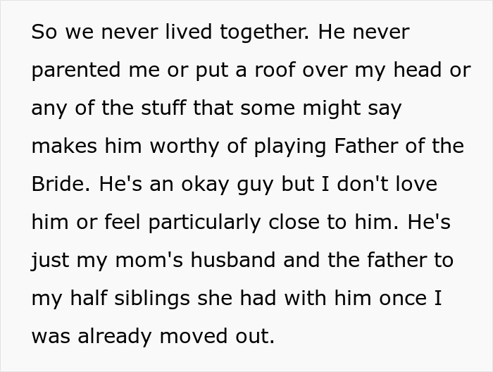 Mom Gets Mad Over Daughter's Refusal To Let Stepdad Walk Her Down The Aisle