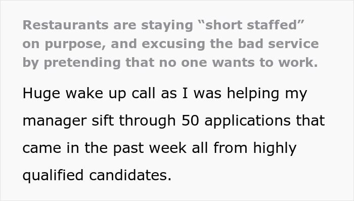 Employee Shares The Truth About Restaurants Being &lsquo;Short-Staffed&rsquo; Due To Lack Of Hiring, Not Because &lsquo;No One Wants To Work&rsquo;