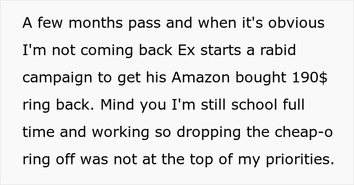 Man Cheats On Fianc&eacute; With An Ex, Demands She Return His $190 Engagement Ring, So She Does, Infuriating Him Endlessly