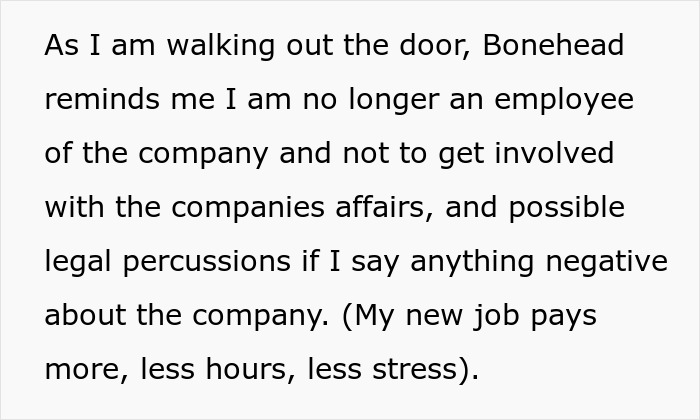 "I Am Not Allowed By Threat Of Legal Action To Be Involved In Their Affairs": Guy Does Exactly As His Ex-Boss Instructed