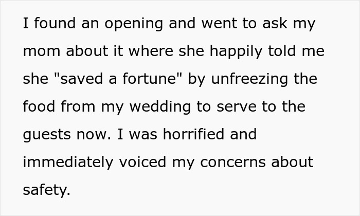 Woman Tells Her Sister's Wedding Guests Not To Touch The Food Because It's Leftovers From Her Wedding 8 Months Ago