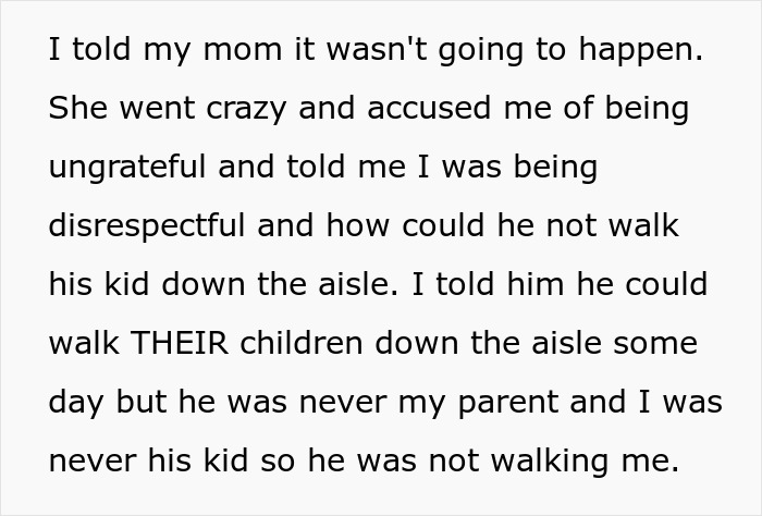 Mom Gets Mad Over Daughter's Refusal To Let Stepdad Walk Her Down The Aisle