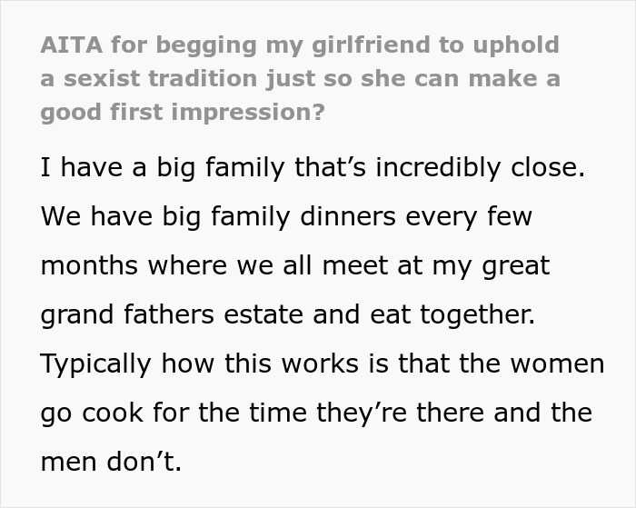 "When I Explained To Her The Tradition, She Was Understandably Bothered": Guy Doesn't Understand Why His GF Won't Follow His Family's Sexist Tradition