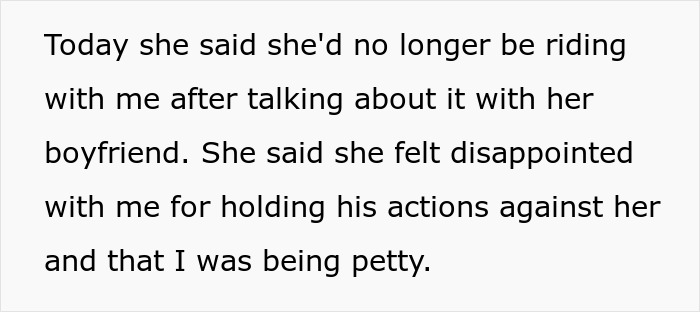 Woman Loses A Free Ride To Work After 14 Months By Asking Coworker To Pay For Their Lift Instead Of Returning The Favor