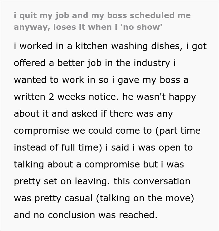 &ldquo;I Quit My Job And My Boss Scheduled Me Anyway, Loses It When I &lsquo;No-Show&rsquo;&rdquo;