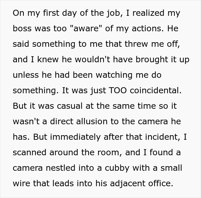 Boss Hides A Camera In New Hire&rsquo;s Office, Doesn&rsquo;t Realize She Found It On Day 1 After His Oddly Specific Remarks Roused Her Suspicions