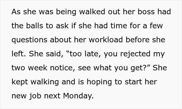 Woman Shuts Down Boss&rsquo;s Curiosity About Her Outstanding Workload After He Denied Her 2-Week Notice And Fired Her On The Spot