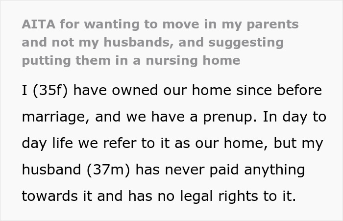Couple Calls It Quits After Wife Refuses To House Husband&rsquo;s &ldquo;Medically Needy&rdquo; Parents