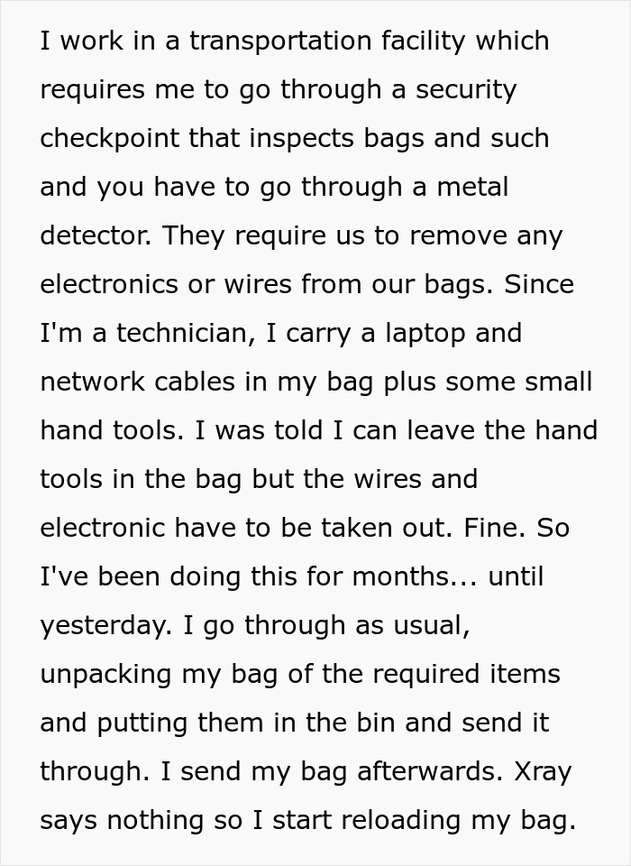 Security Demands Worker Empty Their Bag Completely Before X-Ray, They Maliciously Comply And Provoke Others To Do The Same Security Demands Worker Empty Their Bag Completely Before X-Ray, They Maliciously Comply And Provoke Others To Do The Same