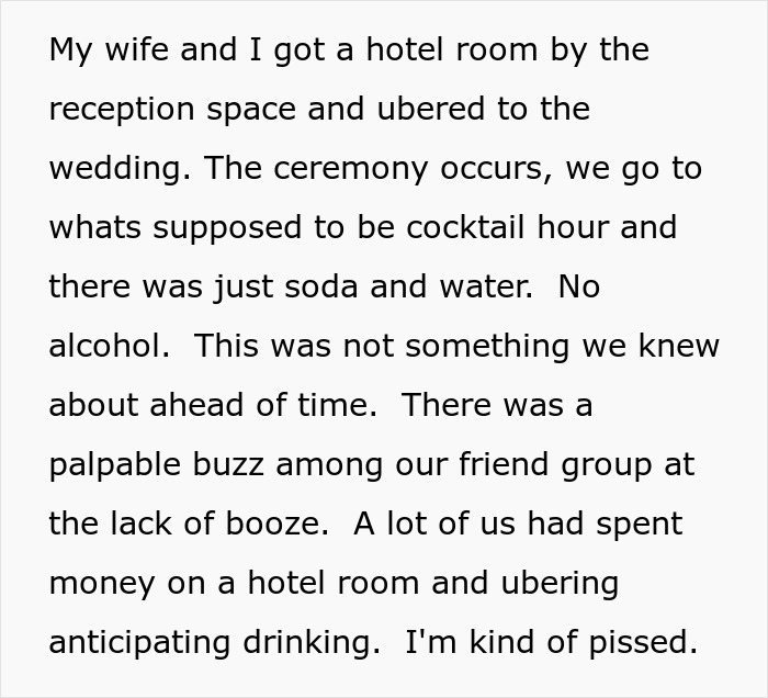 "Am I The Jerk For Being Pissed There Was No Alcohol At A Wedding?"
