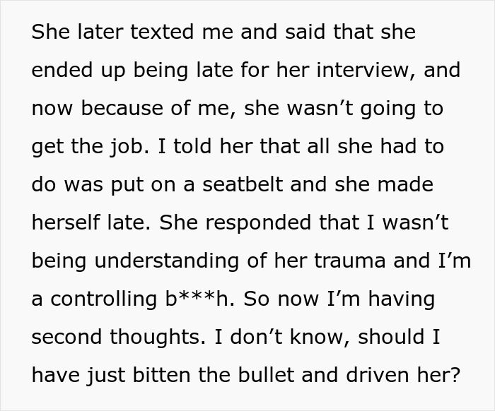 Woman Rages At Friend For Ignoring Her Trauma And Trying To Get Her To Put Her Seatbelt On Woman Rages At Friend For Ignoring Her Trauma And Trying To Get Her To Put Her Seatbelt On