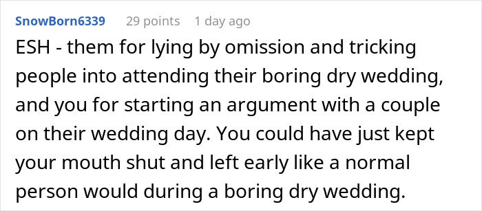 "Am I The Jerk For Being Pissed There Was No Alcohol At A Wedding?"