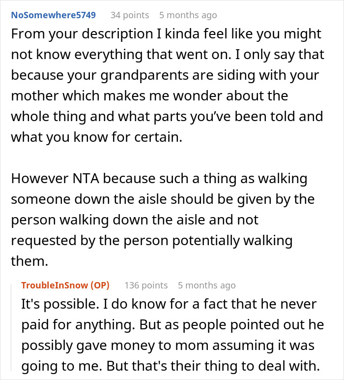 Mom Gets Mad Over Daughter's Refusal To Let Stepdad Walk Her Down The Aisle