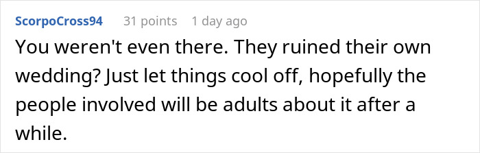 “Two Fronts Formed”: A Man’s Absence From A Wedding Causes Chaos, As The Reason He Didn’t Attend Splits The Family “Two Fronts Formed”: A Man’s Absence From A Wedding Causes Chaos, As The Reason He Didn’t Attend Splits The Family