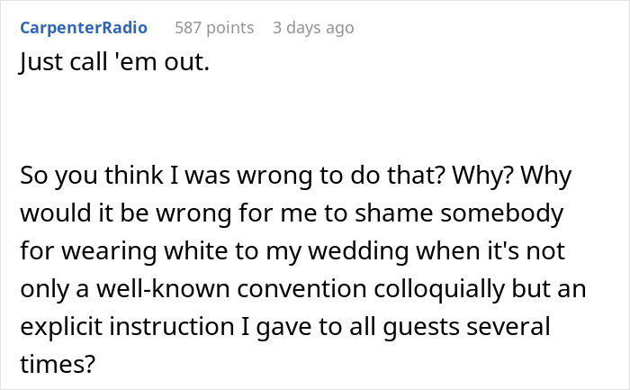 Bride Comes Up With A Brilliant Punishment For Anyone Who Shows Up In White To The Wedding After Seeing What MIL Plans On Wearing Bride Comes Up With A Brilliant Punishment For Anyone Who Shows Up In White To The Wedding After Seeing What MIL Plans On Wearing
