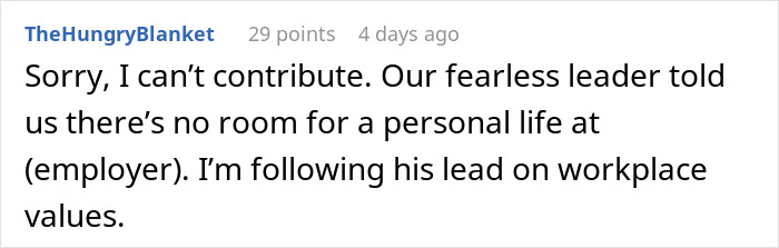 CEO Tells Employees There's No Room For Their Personal Lives At Work, Then Asks Them To Each Contribute $18 For His Birthday
